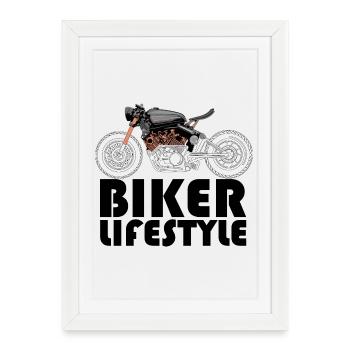 Biker Lifestyle Symbol Logo d’illustration de moto - Affiche encadrée (27 × 37 cm) - blanc - Devant