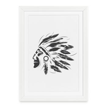 Symbole amérindien Icône Logo Portrait de tête Graphique - Affiche encadrée (27 × 37 cm) - blanc - Devant