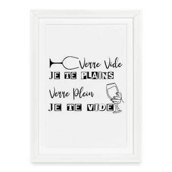 Vin et Verre en Lettre Unique - Affiche encadrée (27 × 37 cm) - blanc - Devant