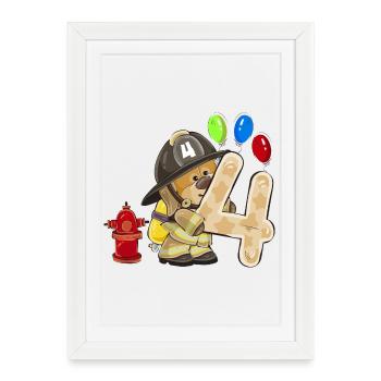 Fire Brigade Dog Four Balloon Celebration 4 Years - Framed poster (27 × 37 cm) - white - Front