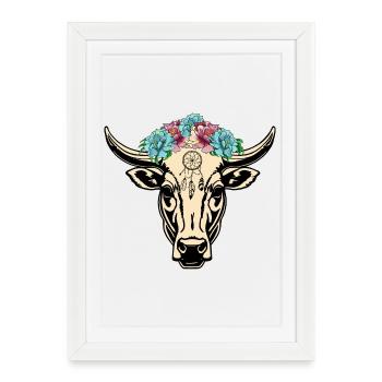 Vache Hippie Boho - Affiche encadrée (27 × 37 cm) - blanc - Devant
