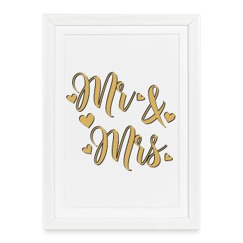 Mr et Mrs doré sur fond noir - Affiche encadrée (27 × 37 cm) - blanc - Devant