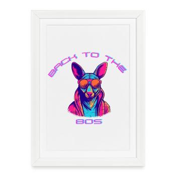 Chien décontracté avec des lunettes de soleil et un look rétro néon - Affiche encadrée (27 × 37 cm) - blanc - Devant