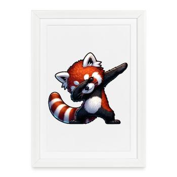 Red Panda Dab – Motif de danse kawaii - Affiche encadrée (27 × 37 cm) - blanc - Devant