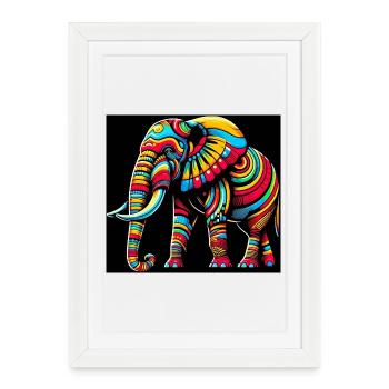 Éléphant Pop Art - Affiche encadrée (27 × 37 cm) - blanc - Devant