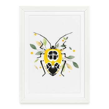 Runibia decorata Creepy Crawly jaune noir avec feuillage - Affiche encadrée (27 × 37 cm) - blanc - Devant