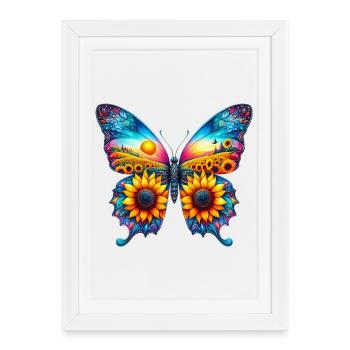 Butterfly flowers sunflower sunflowers - Framed poster (27 × 37 cm) - white - Front