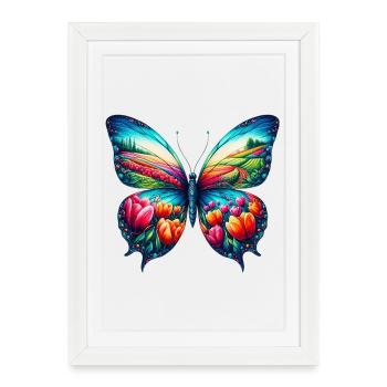 Papillon Fleurs Tulipes Tulipe Hollande - Affiche encadrée (27 × 37 cm) - blanc - Devant