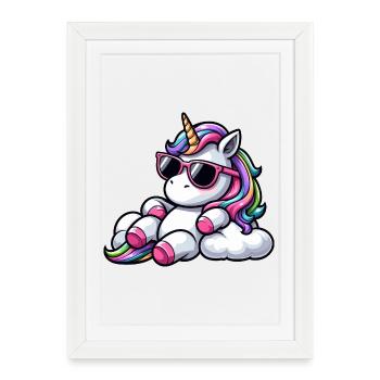Lunettes de soleil licorne cool Chill Clouds Sky - Affiche encadrée (27 × 37 cm) - blanc - Devant