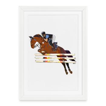 Cavalier avec son cheval qui saute - Affiche encadrée (27 × 37 cm) - blanc - Devant