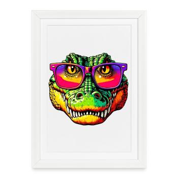 Crocodile avec lunettes de soleil - Affiche encadrée (27 × 37 cm) - blanc - Devant