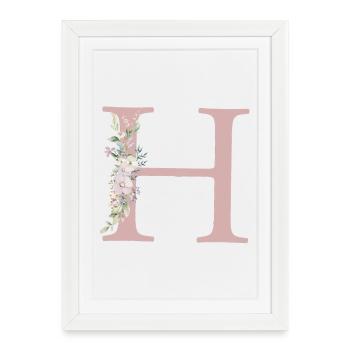 H Monogramme, Floral, Personnalisable - Affiche encadrée (27 × 37 cm) - blanc - Devant