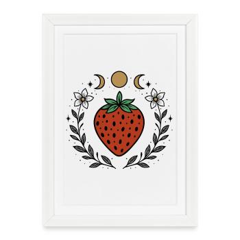 Fraise et phases de lune - Magical Nature Design - Affiche encadrée (27 × 37 cm) - blanc - Devant
