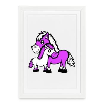 2 Mignon Chevaux Enfant Famille Maman Papa Maman Père - Affiche encadrée (27 × 37 cm) - blanc - Devant