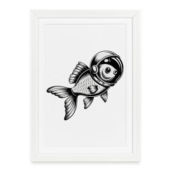 Poisson dans l’espace - Logo Cool Astonomy - Affiche encadrée (27 × 37 cm) - blanc - Devant