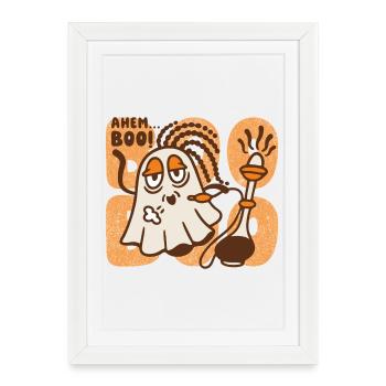 Chill Rasta Ghost avec narguilé – Ahem Boo Halloween - Affiche encadrée (27 × 37 cm) - blanc - Devant