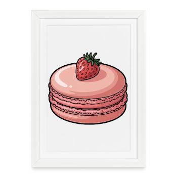 Dessert Macaron Fraise - Affiche encadrée (27 × 37 cm) - blanc - Devant