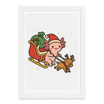 Axolotl en traîneau de Noël mignon - Affiche encadrée (27 × 37 cm) - blanc - Devant