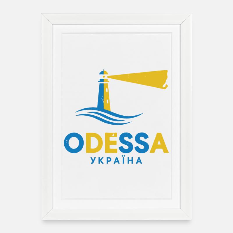Odessa Lighthouse Night Scene Tee - Framed poster (27 × 37 cm) - white
