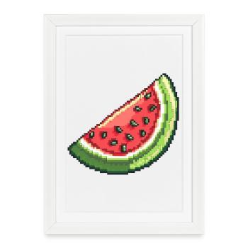 Tranche de pastèque pixel - Affiche encadrée (27 × 37 cm) - blanc - Devant