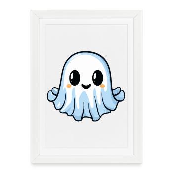 Bande dessinée fantôme Kawaii Halloween - Affiche encadrée (27 × 37 cm) - blanc - Devant