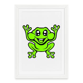 Frog Toad Laughs Funny Jumping Happy Comic - Framed poster (27 × 37 cm) - white - Front