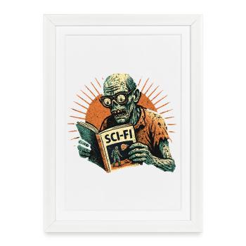 Zombi lecteur SciFi rétro - Affiche encadrée (27 × 37 cm) - blanc - Devant