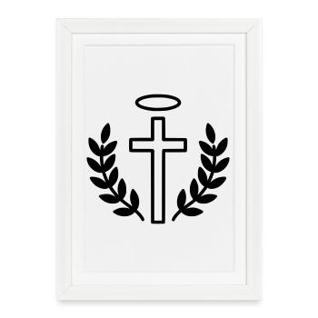 Croix chrétienne avec halo et laurier - Affiche encadrée (27 × 37 cm) - blanc - Devant