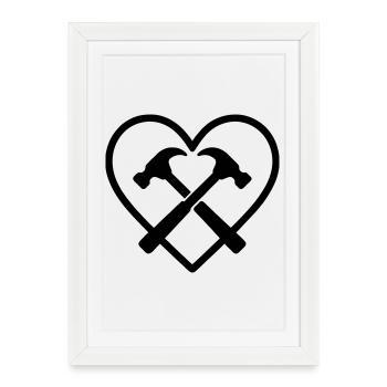 Marteaux croisés coeur constructeur outils de bricolage - Affiche encadrée (27 × 37 cm) - blanc - Devant