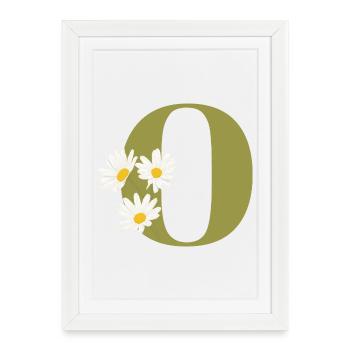 Lettre o vert marguerites - Affiche encadrée (27 × 37 cm) - blanc - Devant
