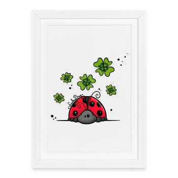 Coccinelle avec trèfle porte-bonheur - Affiche encadrée (27 × 37 cm) - blanc - Devant