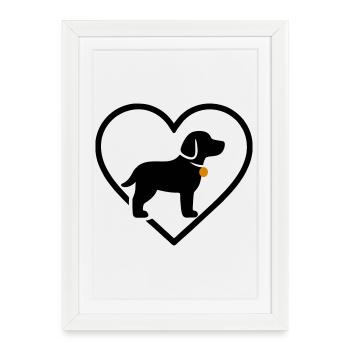 Chien Coeur Silhouette Chien Amoureux Cadeau - Affiche encadrée (27 × 37 cm) - blanc - Devant
