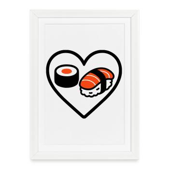 Sushi Coeur Maki Saumon Japon Gourmand - Affiche encadrée (27 × 37 cm) - blanc - Devant