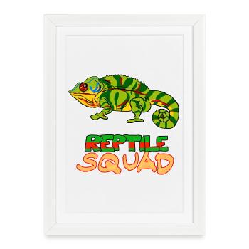Art coloré du caméléon de l’escouade de reptiles - Affiche encadrée (27 × 37 cm) - blanc - Devant