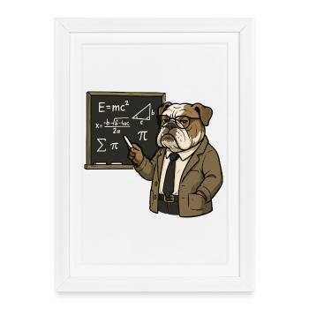 Bulldog Math Teacher at Chalkboard Classroom Art - Framed poster (27 × 37 cm) - white - Front