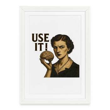 Brain Motif Rétro - Affiche encadrée (27 × 37 cm) - blanc - Devant