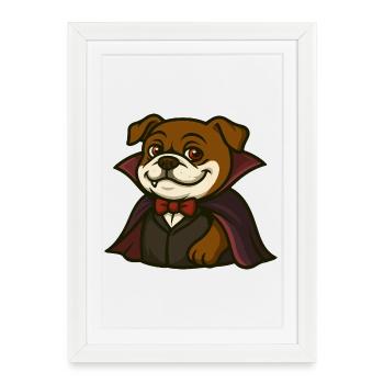 Cute Vampire Bulldog Mascot in Dark Cape - Framed poster (27 × 37 cm) - white - Front