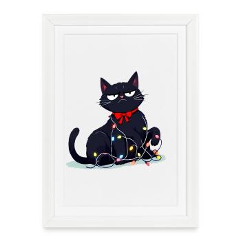 Funny grim cat Christmas - Framed poster (27 × 37 cm) - white - Front