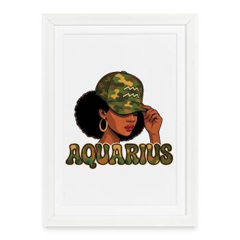 Aquarius Queen – Camo Afro Girl Visionary Spirit - Affiche encadrée (27 × 37 cm) - blanc - Devant