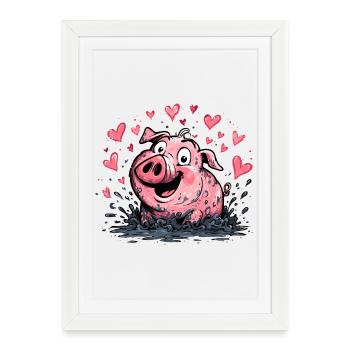 Love Heart Piggy Splash - Framed poster (27 × 37 cm) - white - Front