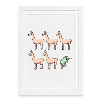 Caméléon Llama - Affiche encadrée (27 × 37 cm) - blanc - Devant