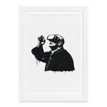 Priest with VR glasses – faith meets future - Framed poster (27 × 37 cm) - white - Front