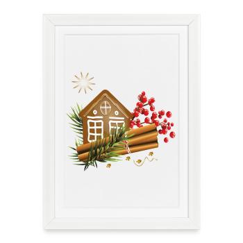 Maison en pain d’épices avec bâtonnets à la cannelle - Affiche encadrée (27 × 37 cm) - blanc - Devant