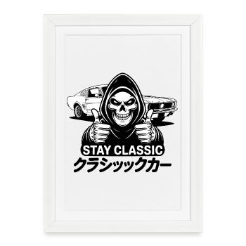 Reste classique – Art de crâne avec voiture classique japonaise - Affiche encadrée (27 × 37 cm) - blanc - Devant