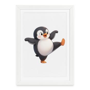 Dessin animé Maître Kung-Fu Pingouin Mignon Grandes Danses - Affiche encadrée (27 × 37 cm) - blanc - Devant