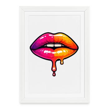 Dripping Neon Lips - Framed poster (27 × 37 cm) - white - Front