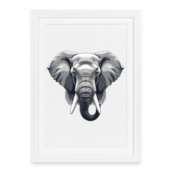 Vecteur en niveaux de gris de la tête d’éléphant - Affiche encadrée (27 × 37 cm) - blanc - Devant