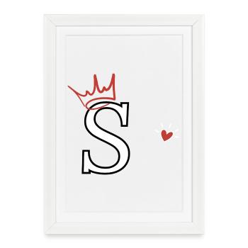 Lettre s couronne cœur - Affiche encadrée (27 × 37 cm) - blanc - Devant