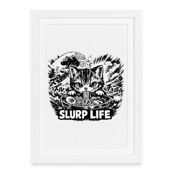 Kawaii Cat Ramen Noodles Anime Cat - Framed poster (27 × 37 cm) - white - Front