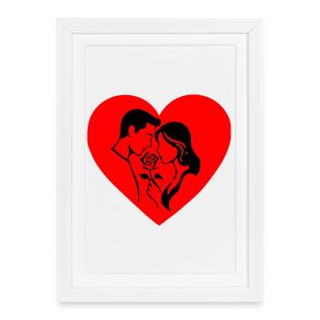 Silhouette de la Saint-Valentin avec le duo de cœurs de rose - Affiche encadrée (27 × 37 cm) - blanc - Devant